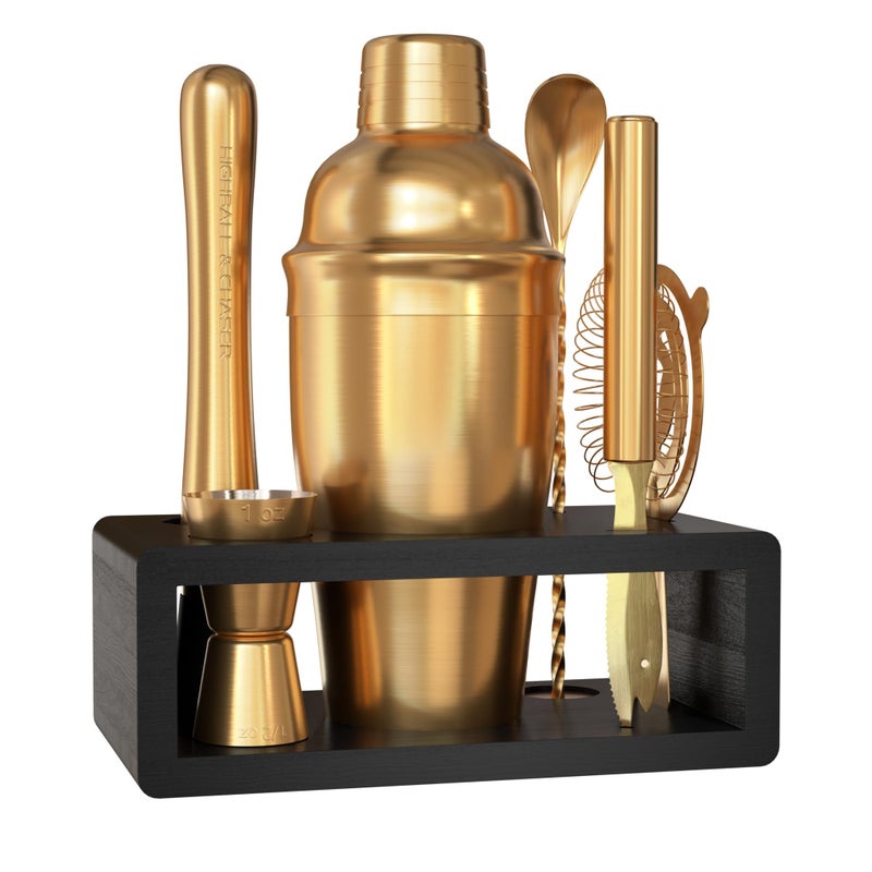 Highball  Chaser Highball & Chaser Cocktail Shaker Set: Bartender Kit for Home Bar Mixology Cocktail Bar Set Plus E-Book with 30 Recipes (Antique Gold) - Image 1